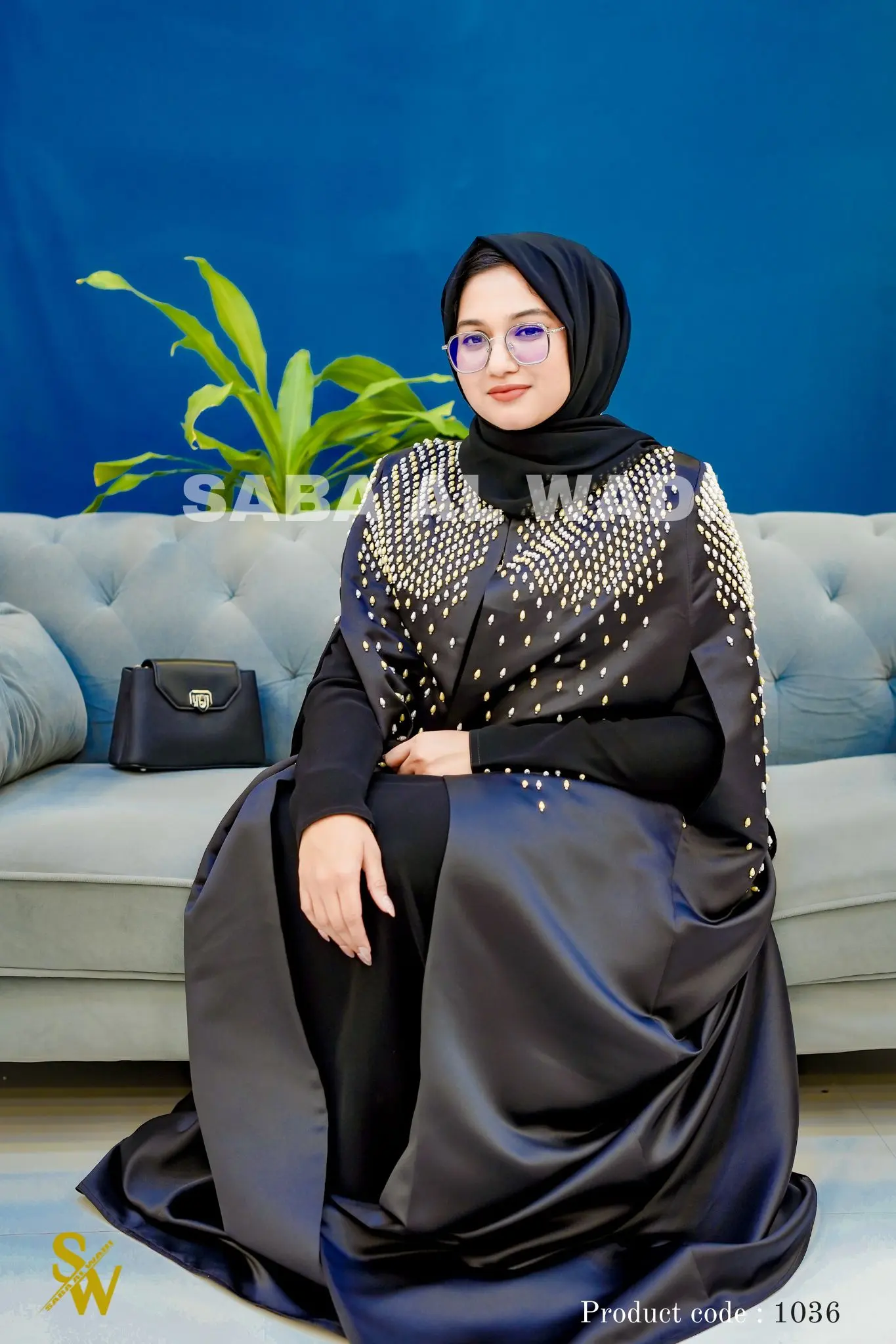 Black Swan Luxury Abaya | Heavyweight Embellished Cape Sleeve Abaya | Saba Al Wadi image 4