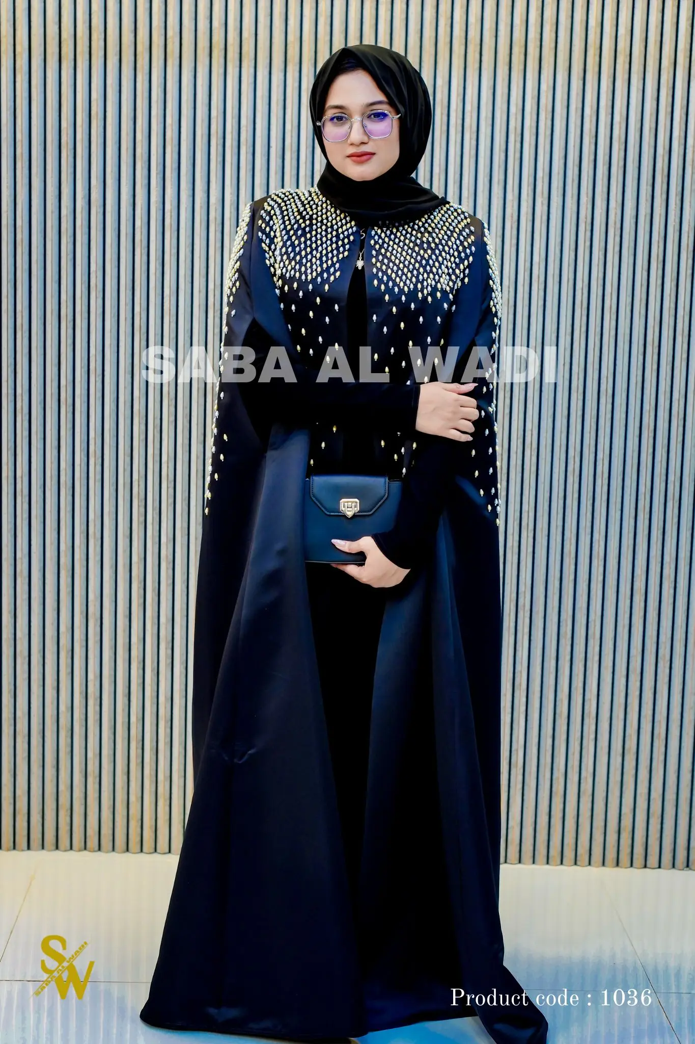 Black Swan Luxury Abaya | Heavyweight Embellished Cape Sleeve Abaya | Saba Al Wadi image 1