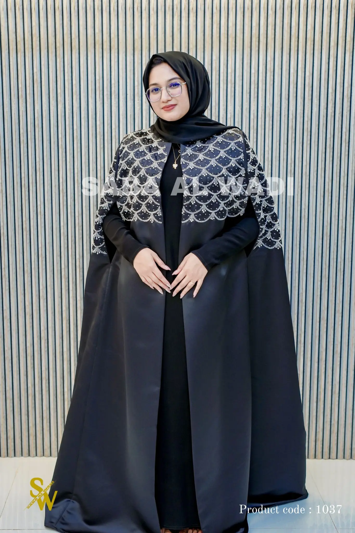 Midnights Luxe Cape Abaya - Bridal - Black Crystal Luxury | Saba Al Wadi images 1