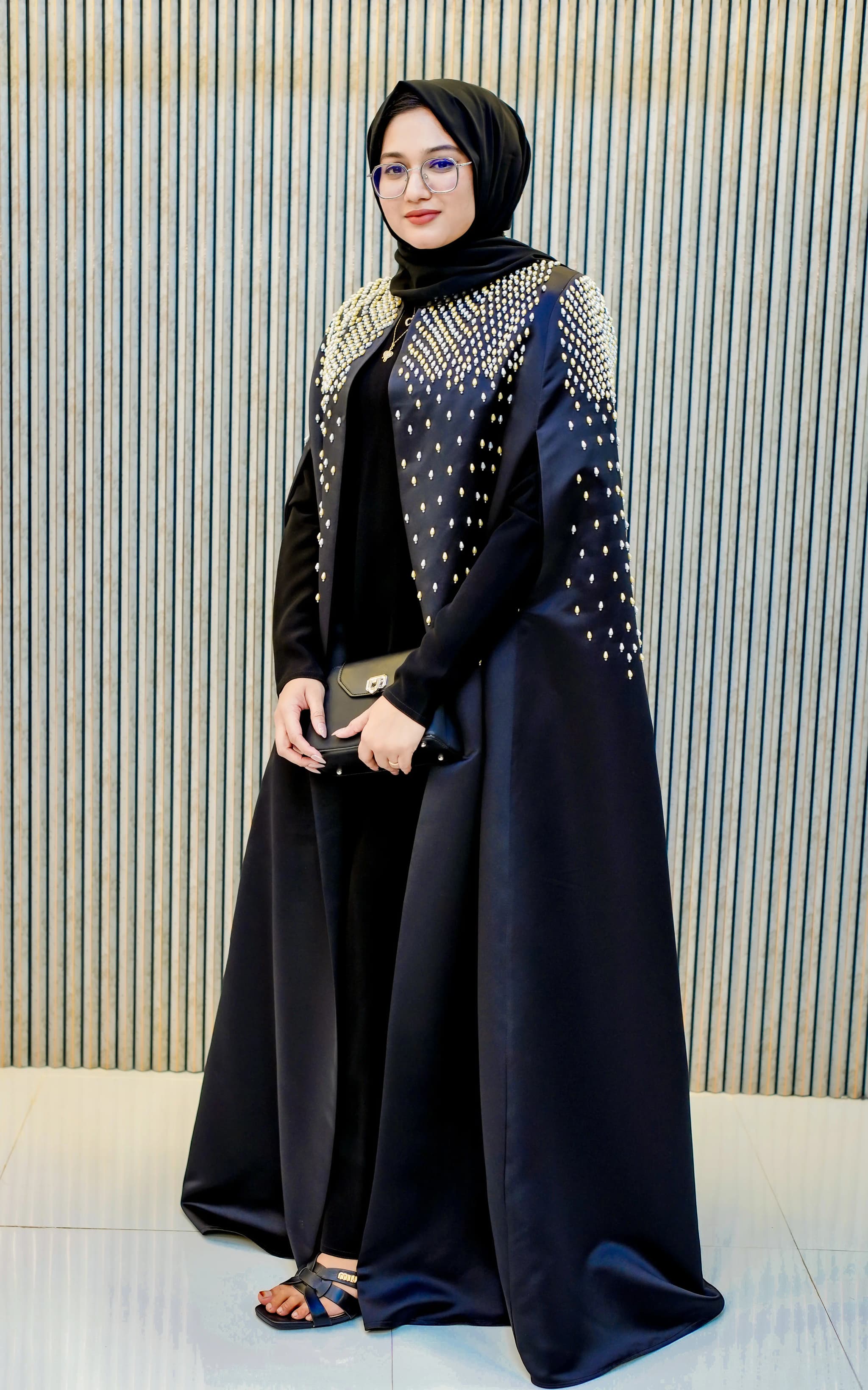 Black Swan Luxury Abaya | Heavyweight Embellished Cape Sleeve Abaya | Saba Al Wadi image 2