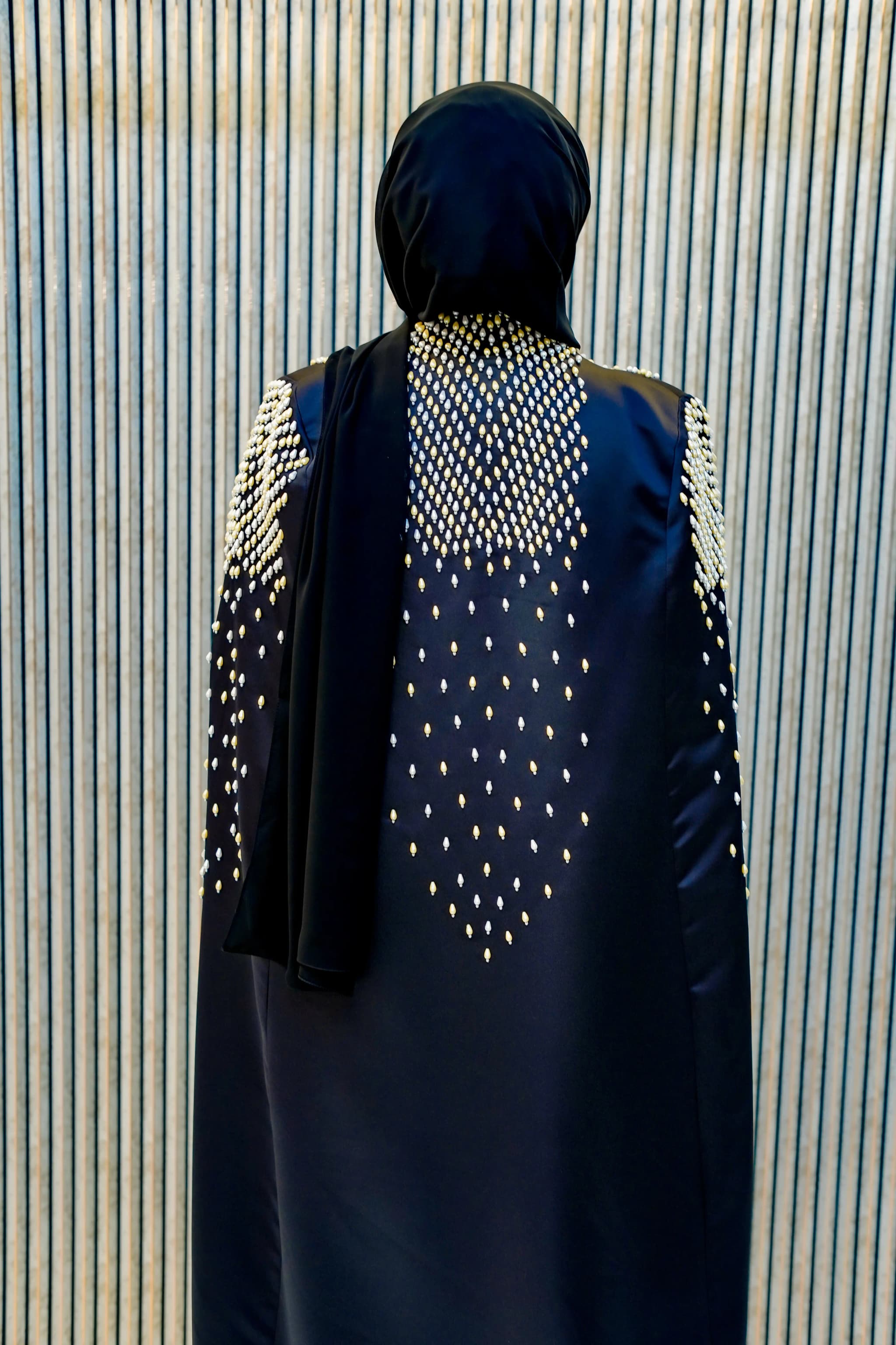 Black Swan Luxury Abaya | Heavyweight Embellished Cape Sleeve Abaya | Saba Al Wadi image 3