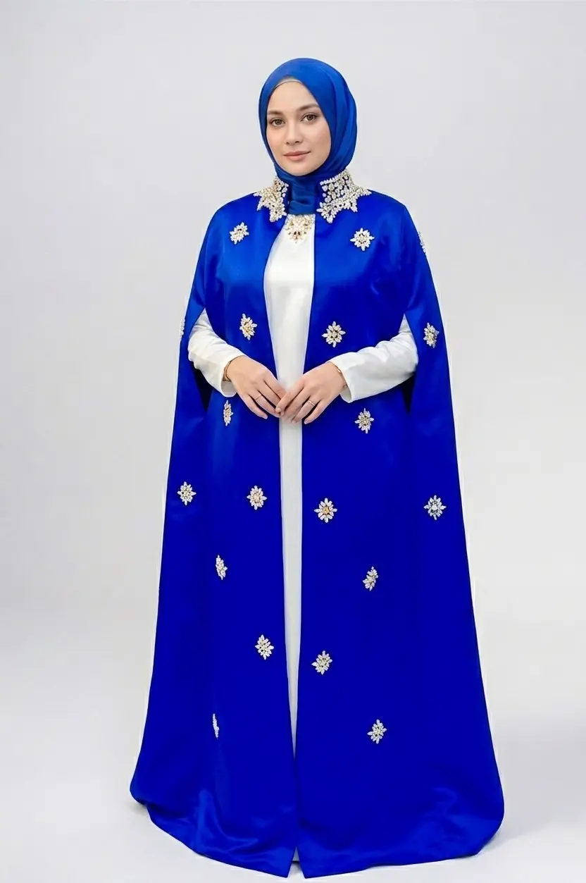The Nuria Bridel Royal Blue Embellished Cape Abaya image 2