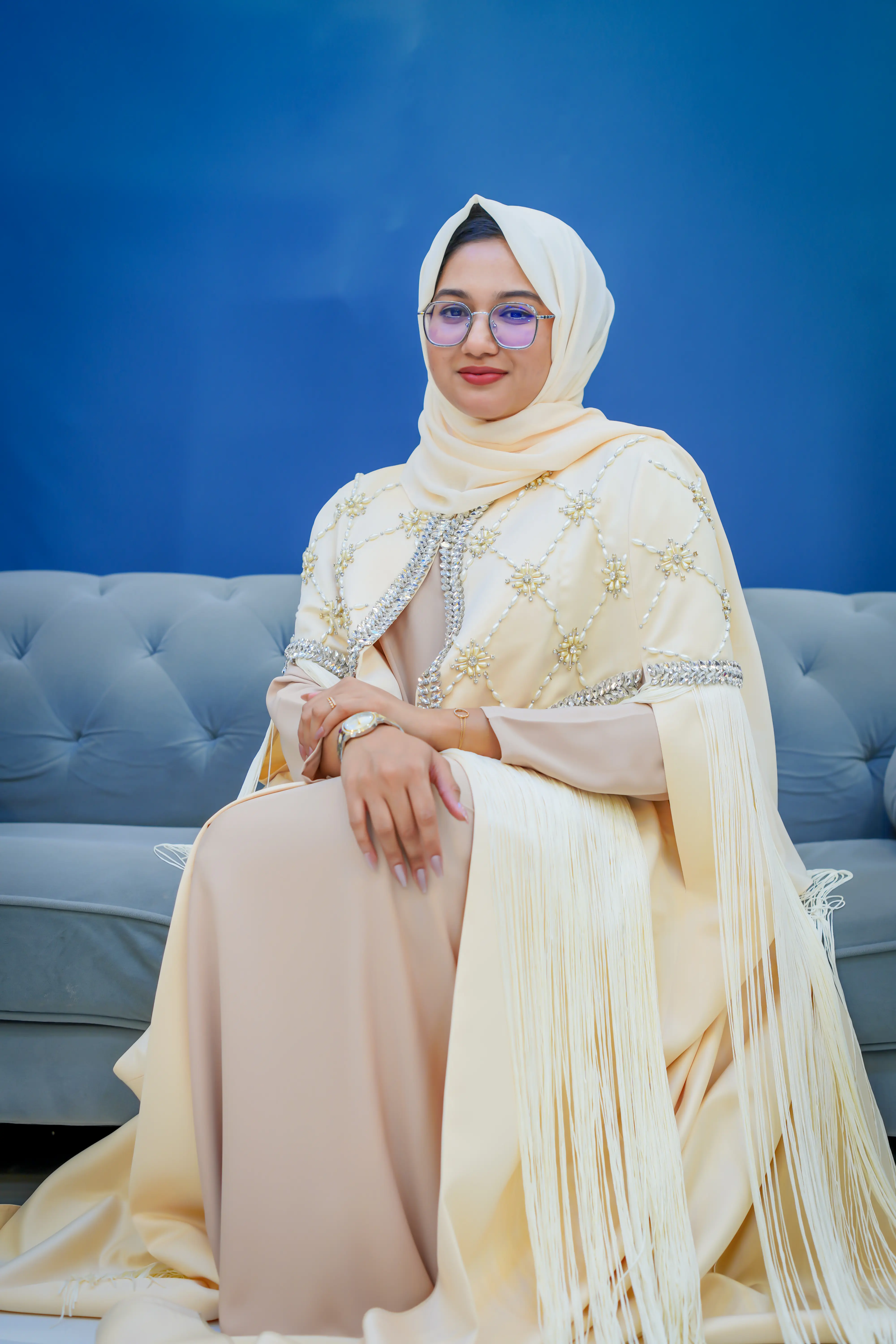 Desert Pearl Bridal Cape Abaya - Cream Embellished Luxury | Saba Al Wadi image 1